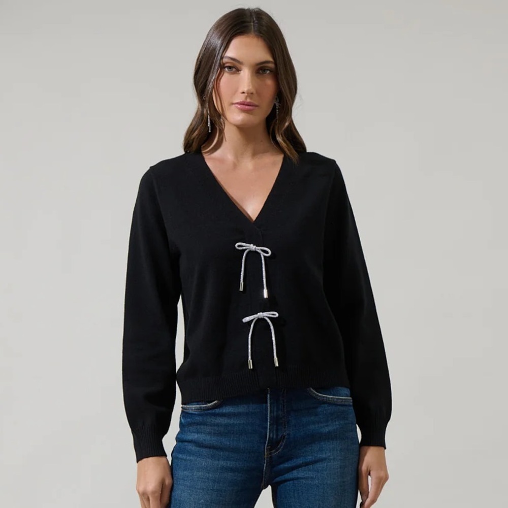 Sugar Lips Elle Silver Bow Sweater Black Size Small